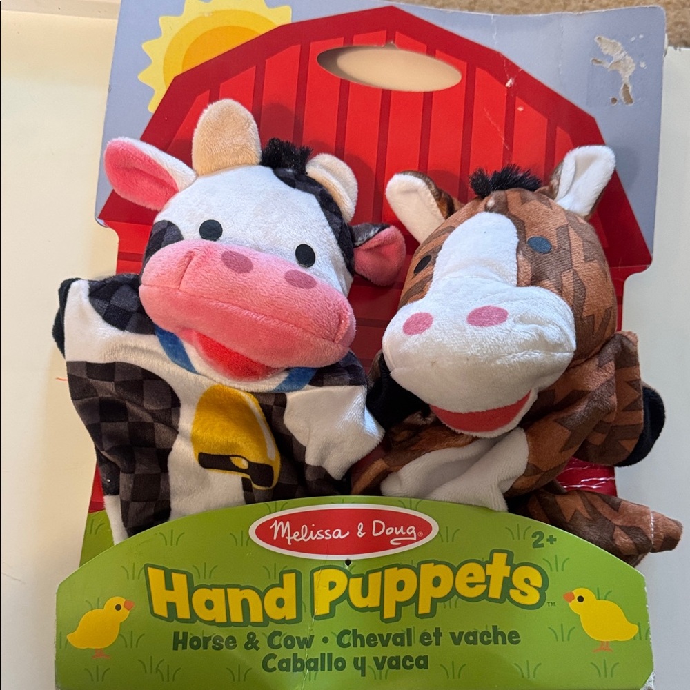 Melissa & Doug Cow and Horse Hand Puppets - Black, White, Brown